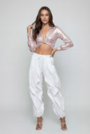 Plunge Twist Front Metallic Crop Top