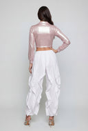 Plunge Twist Front Metallic Crop Top