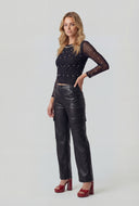Pearl Mesh Keyhole Back Crop Top