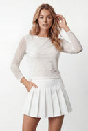Pearl Mesh Keyhole Back Crop Top