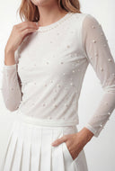 Pearl Mesh Keyhole Back Crop Top
