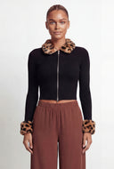 Kaia Leopard Faux Fur Trim Crop Top