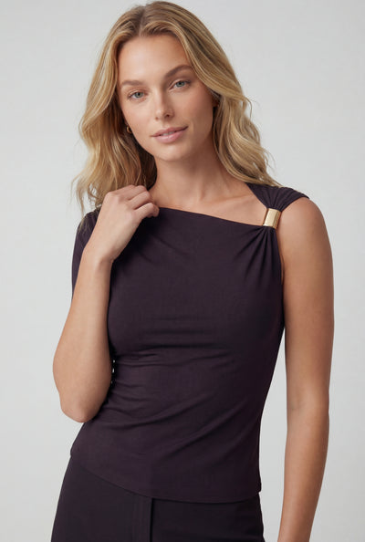 Lilia Metallic Detail One Shoulder Blouse