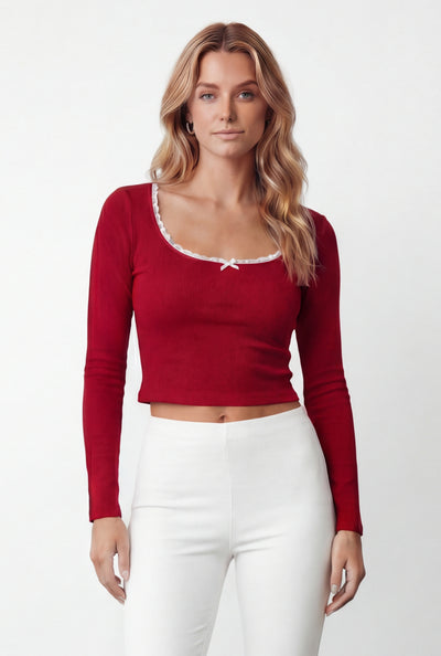 Kora Lace Trim Scoop Neck Crop Top