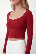Kora Lace Trim Scoop Neck Crop Top