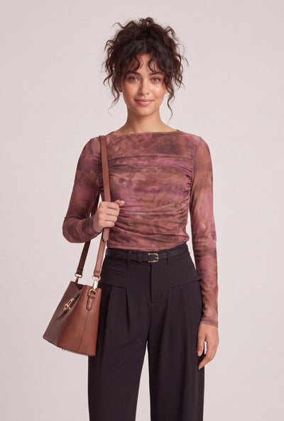 Patterned Mesh Long Sleeve Top