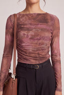 Patterned Mesh Long Sleeve Top