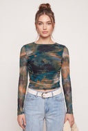 Patterned Mesh Long Sleeve Top