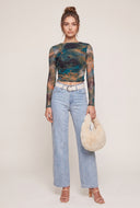 Patterned Mesh Long Sleeve Top