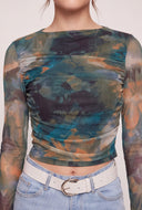 Patterned Mesh Long Sleeve Top