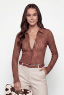 Textured Lace Button Front Shirt