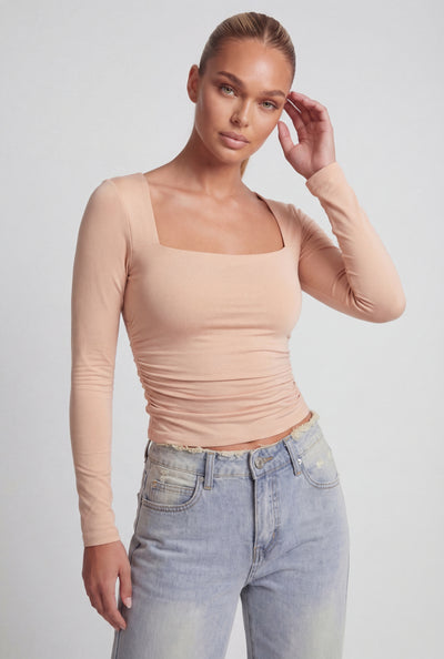 Nataly Square Neck Long Sleeve Crop Top