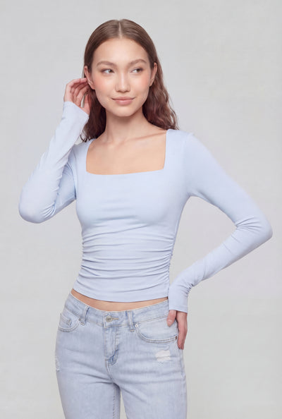Nataly Square Neck Long Sleeve Crop Top