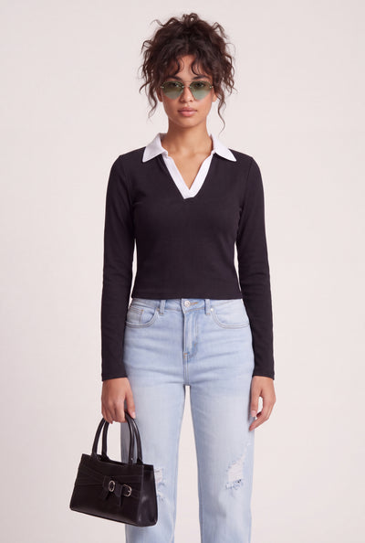 Contrast Long Sleeve Polo