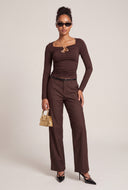 Metallic Cutout Long Sleeve Top