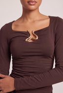 Metallic Cutout Long Sleeve Top