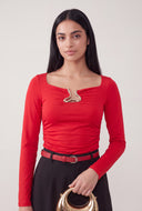 Metallic Cutout Long Sleeve Top