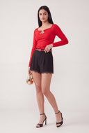 Metallic Cutout Long Sleeve Top