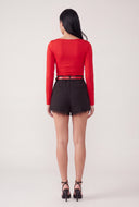 Metallic Cutout Long Sleeve Top