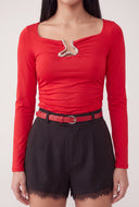 Metallic Cutout Long Sleeve Top