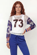 Ila Varsity Sequin Fishnet Crop Top