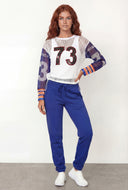 Ila Varsity Sequin Fishnet Crop Top