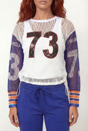 Ila Varsity Sequin Fishnet Crop Top