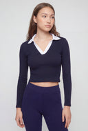 Novalee Ribbed Contrast Collared Crop Top