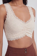Scalloped Lace Trim Ruched Crop Top