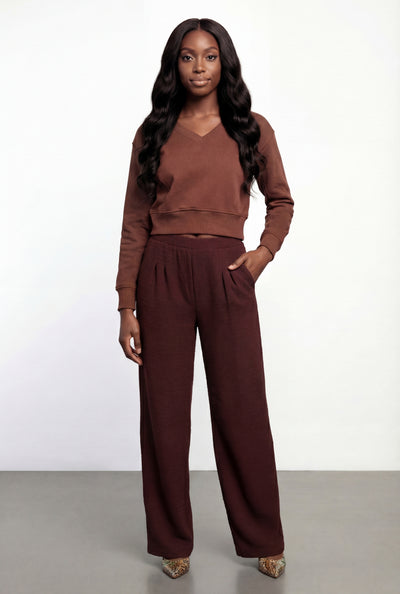 Pintuck Fleece Crop Sweatshirt
