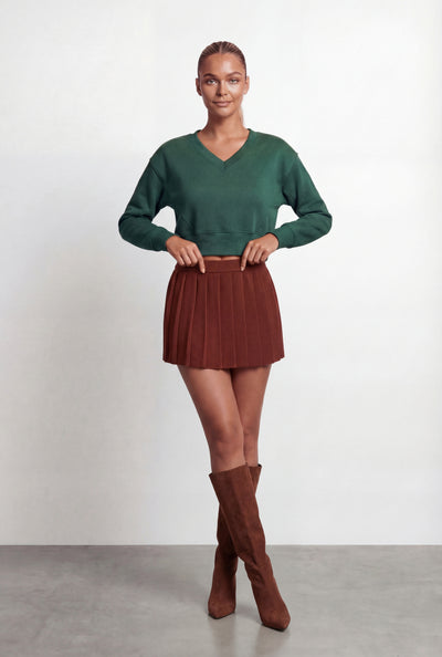 Pintuck Fleece Crop Sweatshirt