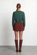 Pintuck Fleece Crop Sweatshirt