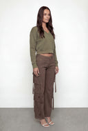 Pintuck Fleece Crop Sweatshirt