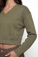 Pintuck Fleece Crop Sweatshirt
