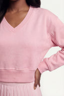 Pintuck Fleece Crop Sweatshirt