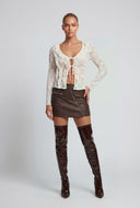 Jolie Floral Lace Tie Front Ruffle Detail Top