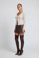Jolie Floral Lace Tie Front Ruffle Detail Top