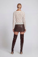 Jolie Floral Lace Tie Front Ruffle Detail Top