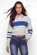 Color Blocked Crop Polo Sweatshirt