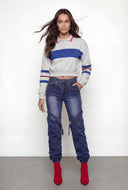 Color Blocked Crop Polo Sweatshirt