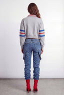Color Blocked Crop Polo Sweatshirt