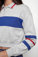 Color Blocked Crop Polo Sweatshirt