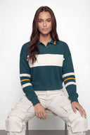 Color Blocked Crop Polo Sweatshirt