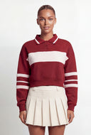 Color Blocked Crop Polo Sweatshirt