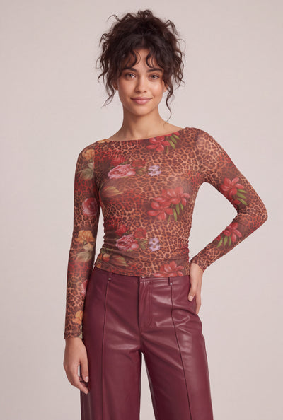 Patterned Boat Neck Top