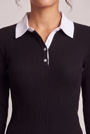 Contrast Long Sleeve Collared Top