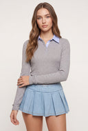 Contrast Long Sleeve Collared Top