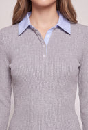 Contrast Long Sleeve Collared Top
