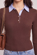 Contrast Long Sleeve Collared Top