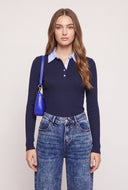 Contrast Long Sleeve Collared Top